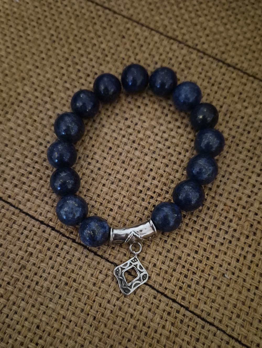 Retired Silpada Confection Sterling Silver Blue Lapis Gemstone Stretch Bracelet